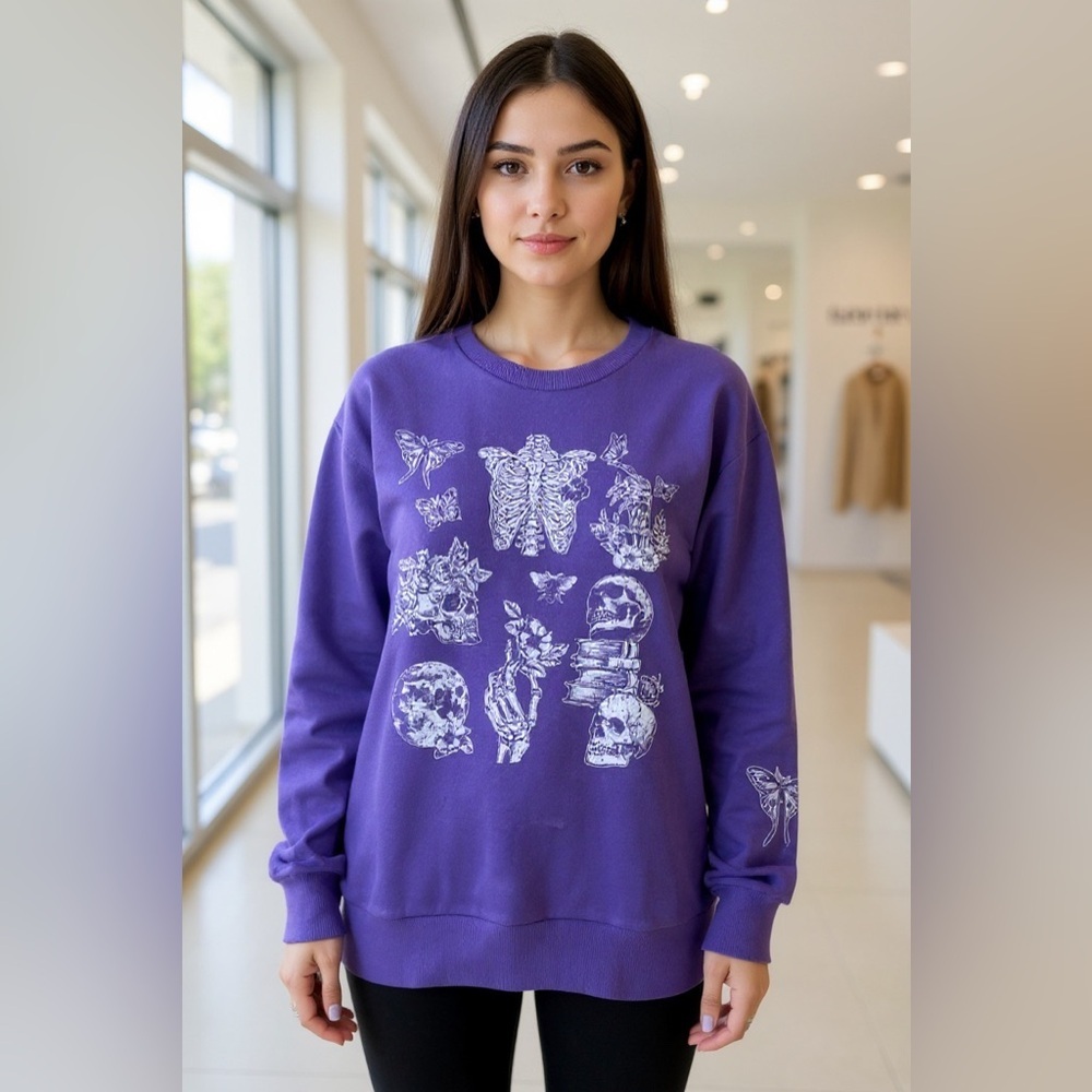 Mighty Fine Purple Graphic Gothic Print Crewneck Sweatshirt XL